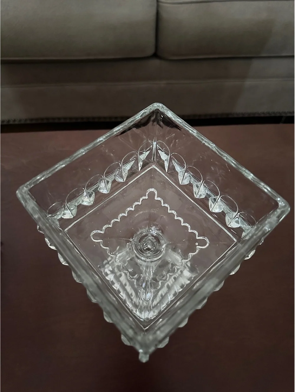 Vintage Jeannette Glass Wedding Candy Square Dish Pedestal Base